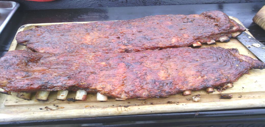 Smoked ribs on cutting board